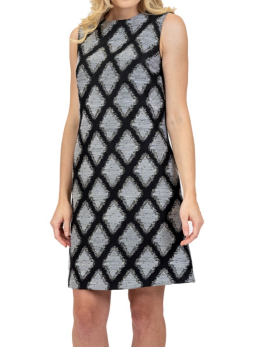 Scapa by Lauren Peter Sleeveless Silver, Gray and Black Diamond Shift Dress